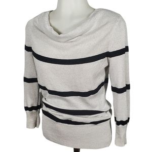 JJ BASICS Silver Sparkle Sweater With Black Stripe Size Medium